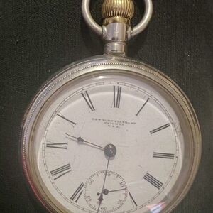 Vintage Silver Color Pocket Watch White Dial New York Standard 18s 7 Jewel 1908